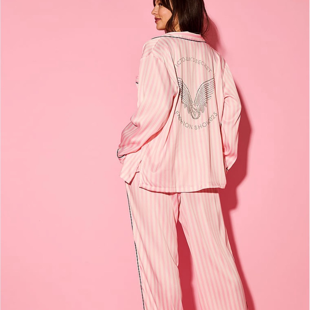 Victoria's Secret Pink Striped Pajama Set with Logo